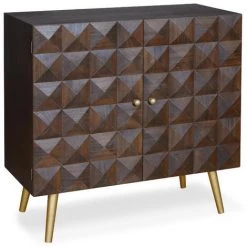 LES TENDANCES Commode 2 Portes Bois Foncé Et Métal Doré Beeba