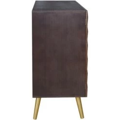 LES TENDANCES Commode 2 Portes Bois Foncé Et Métal Doré Beeba -Buffet et enfilade Soldes 40692812 4