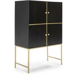 LES TENDANCES Bahut 4 Portes Bois Noir Et Pieds Métal Doré