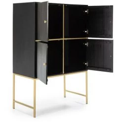LES TENDANCES Bahut 4 Portes Bois Noir Et Pieds Métal Doré -Buffet et enfilade Soldes 40695217 3