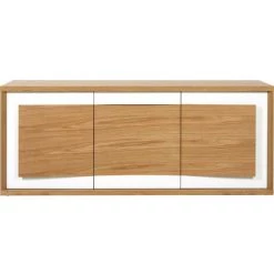 LES TENDANCES Buffet 3 Portes Bois Chêne Clair Et Laqué Blanc Yaga 210 Cm