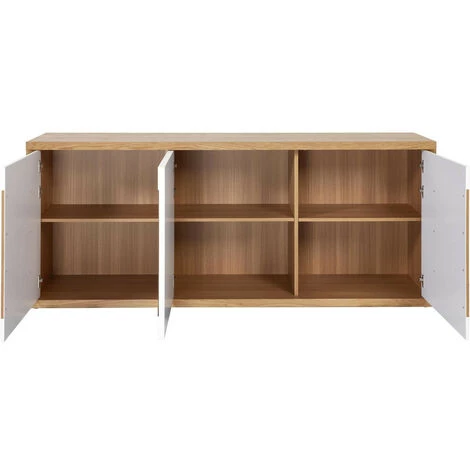 LES TENDANCES Buffet 3 Portes Bois Chêne Clair Et Laqué Blanc Yaga 210 Cm 2 LES TENDANCES Buffet 3 Portes Bois Chêne Clair Et Laqué Blanc Yaga 210 Cm – Image 2