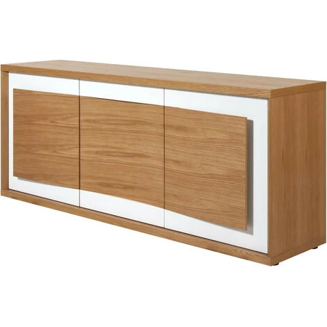 LES TENDANCES Buffet 3 Portes Bois Chêne Clair Et Laqué Blanc Yaga 210 Cm 3 LES TENDANCES Buffet 3 Portes Bois Chêne Clair Et Laqué Blanc Yaga 210 Cm – Image 3