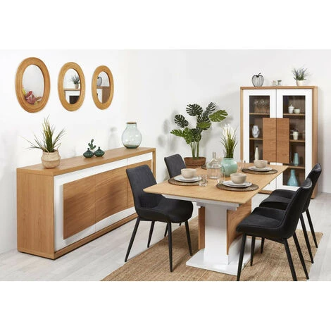 LES TENDANCES Buffet 3 Portes Bois Chêne Clair Et Laqué Blanc Yaga 210 Cm 5 LES TENDANCES Buffet 3 Portes Bois Chêne Clair Et Laqué Blanc Yaga 210 Cm – Image 5