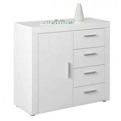 LES TENDANCES Commode 1 Porte 4 Tiroirs Blanc Brillant Berco 94 Cm 1 LES TENDANCES Commode 1 Porte 4 Tiroirs Blanc Brillant Berco 94 Cm