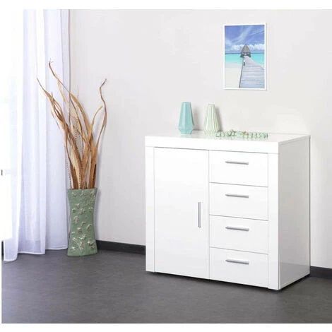 LES TENDANCES Commode 1 Porte 4 Tiroirs Blanc Brillant Berco 94 Cm 2 LES TENDANCES Commode 1 Porte 4 Tiroirs Blanc Brillant Berco 94 Cm – Image 2