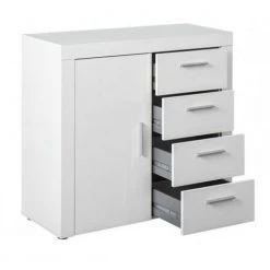 LES TENDANCES Commode 1 Porte 4 Tiroirs Blanc Brillant Berco 94 Cm 7 LES TENDANCES Commode 1 Porte 4 Tiroirs Blanc Brillant Berco 94 Cm -Buffet et enfilade Soldes 40706421 3