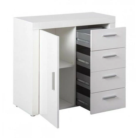 LES TENDANCES Commode 1 Porte 4 Tiroirs Blanc Brillant Berco 94 Cm 4 LES TENDANCES Commode 1 Porte 4 Tiroirs Blanc Brillant Berco 94 Cm – Image 4