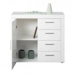 LES TENDANCES Commode 1 Porte 4 Tiroirs Blanc Brillant Berco 94 Cm 9 LES TENDANCES Commode 1 Porte 4 Tiroirs Blanc Brillant Berco 94 Cm -Buffet et enfilade Soldes 40706421 5