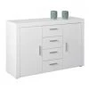 LES TENDANCES Commode 2 Porte 4 Tiroirs Blanc Brillant Berco 134 Cm
