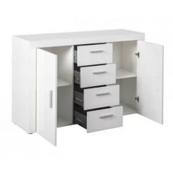 LES TENDANCES Commode 2 Porte 4 Tiroirs Blanc Brillant Berco 134 Cm -Buffet et enfilade Soldes 40706841 4
