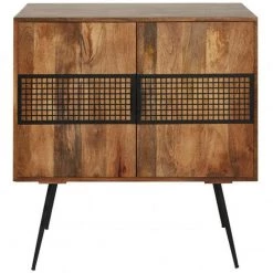 LES TENDANCES Commode 2 Portes Manguier Massif Foncé Et Pieds Métal Noir Vintal