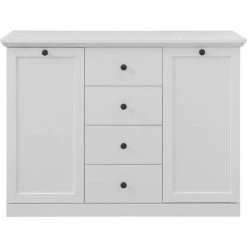 LES TENDANCES Commode 2 Portes 4 Tiroirs Blanc Mat Valex