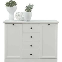 LES TENDANCES Commode 2 Portes 4 Tiroirs Blanc Mat Valex -Buffet et enfilade Soldes 40720882 5