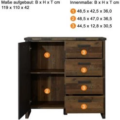LES TENDANCES Commode Vintage 1 Porte 4 Tiroirs Vieux Bois Usé Et Gris Avec Rivets -Buffet et enfilade Soldes 40721844 3
