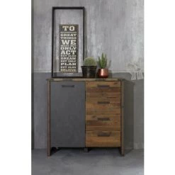 LES TENDANCES Commode Vintage 1 Porte 4 Tiroirs Vieux Bois Usé Et Gris Avec Rivets -Buffet et enfilade Soldes 40721844 4