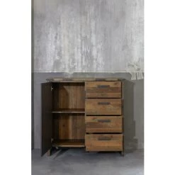 LES TENDANCES Commode Vintage 1 Porte 4 Tiroirs Vieux Bois Usé Et Gris Avec Rivets -Buffet et enfilade Soldes 40721844 5