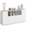Buffet Meuble De Rangement Avec 3 Portes Coloris Béton / Blanc Artic - Longueur 150 X Hauteur 76 X Profondeur 41 Cm -PEGANE-