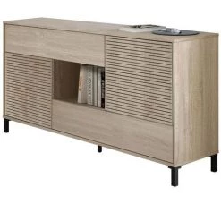 Buffet Avec 2 Portes Et 2 Tiroirs Coloris Chêne Canadien / Impression Digitale - Hauteur 80 X Longueur 151 X Profondeur 41 Cm -PEGANE-