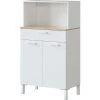 Buffet Meuble Cuisine 2 Portes + Tiroir Coloris Blanc Artic / Chêne Canadien - Hauteur 126 Cm X Longueur 72 Cm X Profondeur 40 Cm -PEGANE-