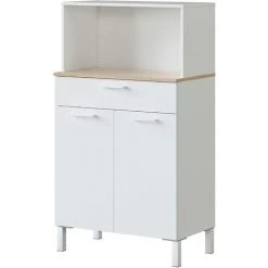 Buffet Meuble Cuisine 2 Portes + Tiroir Coloris Blanc Artic / Chêne Canadien - Hauteur 126 Cm X Longueur 72 Cm X Profondeur 40 Cm -PEGANE-