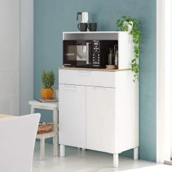 Buffet Meuble Cuisine 2 Portes + Tiroir Coloris Blanc Artic / Chêne Canadien - Hauteur 126 Cm X Longueur 72 Cm X Profondeur 40 Cm -PEGANE- -Buffet et enfilade Soldes 40745011 3
