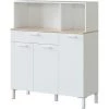 Buffet Meuble Cuisine 3 Portes + Tiroir Coloris Blanc Artic / Chêne Canadien - Hauteur 126 Cm X Longueur 108 Cm X Profondeur 40 Cm -PEGANE-