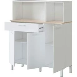 Buffet Meuble Cuisine 3 Portes + Tiroir Coloris Blanc Artic / Chêne Canadien - Hauteur 126 Cm X Longueur 108 Cm X Profondeur 40 Cm -PEGANE- -Buffet et enfilade Soldes 40745013 2