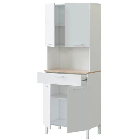 Buffet Meuble Cuisine 4 Portes + Tiroir Coloris Blanc Artic / Chêne Canadien - Hauteur 186 Cm X Longueur 72 Cm X Profondeur 40 Cm -PEGANE- 3 Buffet Meuble Cuisine 4 Portes + Tiroir Coloris Blanc Artic / Chêne Canadien - Hauteur 186 Cm X Longueur 72 Cm X Profondeur 40 Cm -PEGANE- – Image 3