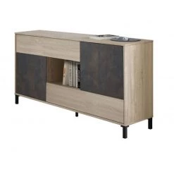 Buffet Avec 2 Portes Et 2 Tiroirs Coloris Chêne Canadien / Effet Industriel Vieilli - Hauteur 80 X Longueur 151 X Profondeur 41 Cm -PEGANE-