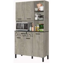 Buffet Meuble Cuisine Coloris Chêne Canadien/gris Anthracite Avec Impression Digitale -Hauteur 186 XLongueur 108 XProfondeur 40 Cm -PEGANE- -Buffet et enfilade Soldes 40745030 4