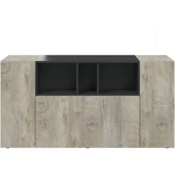 Buffet De Rangement Avec 3 Portes Coloris Chêne Nœuds Alaska / Gris Anthracite - Hauteur 76 X Largeur 150 X Profondeur 41 Cm -PEGANE-