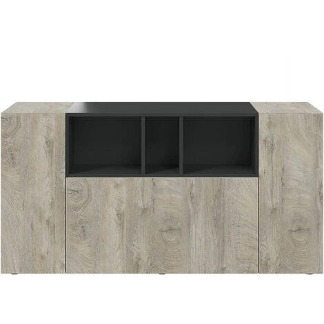 Buffet De Rangement Avec 3 Portes Coloris Chêne Nœuds Alaska / Gris Anthracite - Hauteur 76 X Largeur 150 X Profondeur 41 Cm -PEGANE- 1 Buffet De Rangement Avec 3 Portes Coloris Chêne Nœuds Alaska / Gris Anthracite - Hauteur 76 X Largeur 150 X Profondeur 41 Cm -PEGANE-