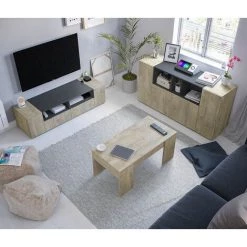 Buffet De Rangement Avec 3 Portes Coloris Chêne Nœuds Alaska / Gris Anthracite - Hauteur 76 X Largeur 150 X Profondeur 41 Cm -PEGANE- 9 Buffet De Rangement Avec 3 Portes Coloris Chêne Nœuds Alaska / Gris Anthracite - Hauteur 76 X Largeur 150 X Profondeur 41 Cm -PEGANE- -Buffet et enfilade Soldes 40745070 5