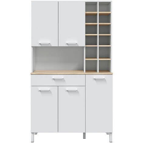 Vitrine / Buffet / Meuble De Cuisine Coloris Blanc Artic /Chêne Canadian - Hauteur 186 X Longueur 108 X Profondeur 40 Cm -PEGANE- 1 Vitrine / Buffet / Meuble De Cuisine Coloris Blanc Artic /Chêne Canadian - Hauteur 186 X Longueur 108 X Profondeur 40 Cm -PEGANE-