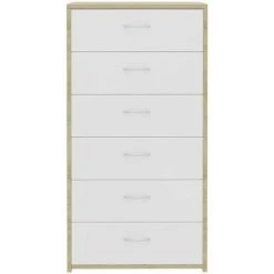 HAPPYSHOPPING Buffet A 6 Tiroirs Blanc Et Chene Sonoma 50x34x96 Cm Agglomere -Buffet et enfilade Soldes 40757143 4