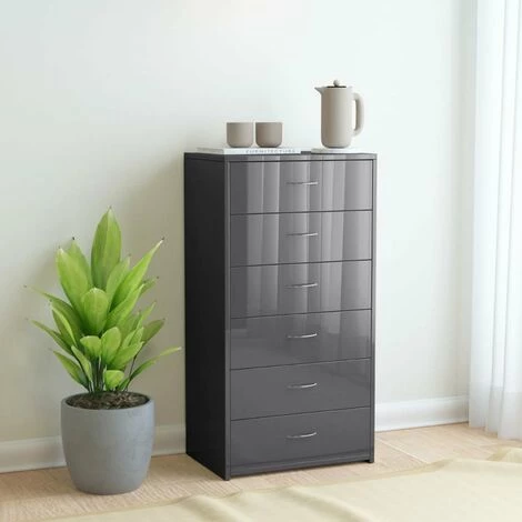 HAPPYSHOPPING Buffet Avec 6 Tiroirs Gris Brillant 50x34x96 Cm Agglomere 1 HAPPYSHOPPING Buffet Avec 6 Tiroirs Gris Brillant 50x34x96 Cm Agglomere