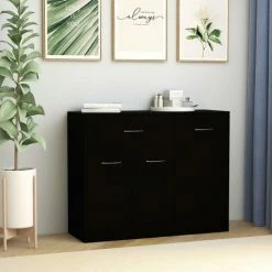 HAPPYSHOPPING Buffet Noir 88x30x70 Cm Agglomere