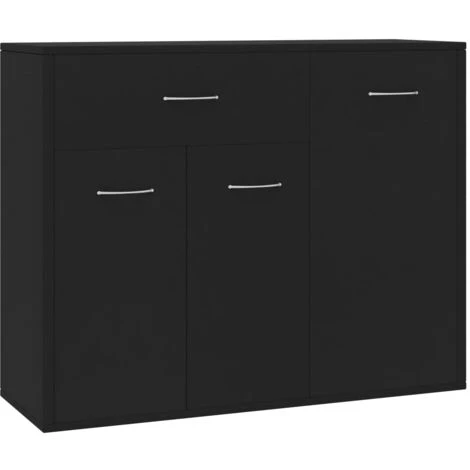 HAPPYSHOPPING Buffet Noir 88x30x70 Cm Agglomere 2 HAPPYSHOPPING Buffet Noir 88x30x70 Cm Agglomere – Image 2