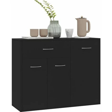 HAPPYSHOPPING Buffet Noir 88x30x70 Cm Agglomere 3 HAPPYSHOPPING Buffet Noir 88x30x70 Cm Agglomere – Image 3