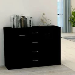 HAPPYSHOPPING Buffet Noir 88x30x65 Cm Agglomere