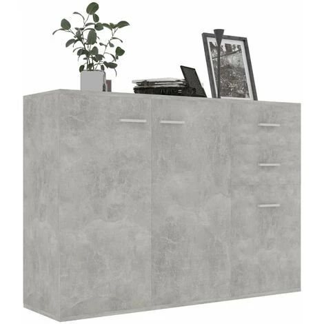 HAPPYSHOPPING Buffet Gris Beton 105x30x75 Cm Agglomere 3 HAPPYSHOPPING Buffet Gris Beton 105x30x75 Cm Agglomere – Image 3