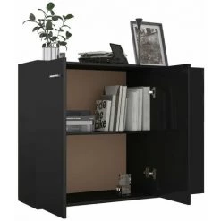 HAPPYSHOPPING Buffet Noir Brillant 105x30x75 Cm Agglomere -Buffet et enfilade Soldes 40757307 3