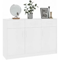 HAPPYSHOPPING Buffet Blanc 110x30x75 Cm Agglomere -Buffet et enfilade Soldes 40757313 3