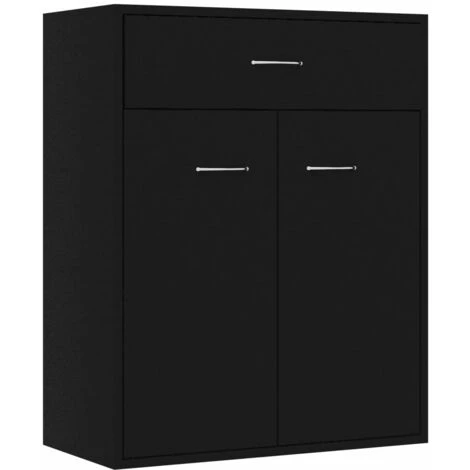 HAPPYSHOPPING Buffet Noir 60x30x75 Cm Agglomere 2 HAPPYSHOPPING Buffet Noir 60x30x75 Cm Agglomere – Image 2