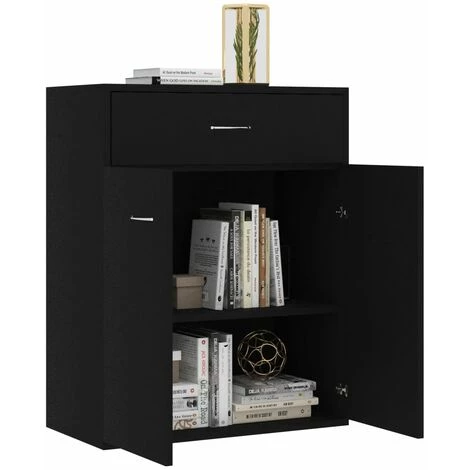 HAPPYSHOPPING Buffet Noir 60x30x75 Cm Agglomere 5 HAPPYSHOPPING Buffet Noir 60x30x75 Cm Agglomere – Image 5