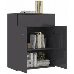 HAPPYSHOPPING Buffet Gris Brillant 60x30x75 Cm Agglomere -Buffet et enfilade Soldes 40757434 4