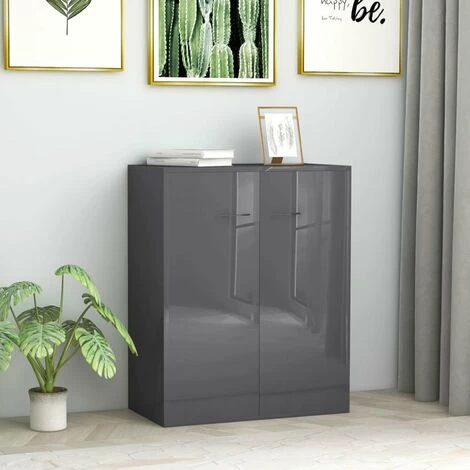 HAPPYSHOPPING Buffet Gris Brillant 60x30x75 Cm Agglomere 1 HAPPYSHOPPING Buffet Gris Brillant 60x30x75 Cm Agglomere