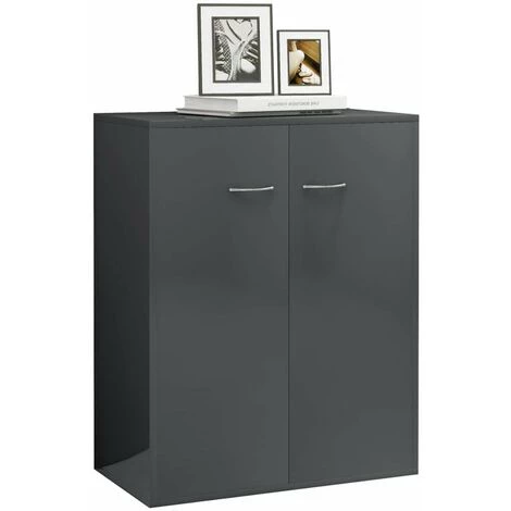 HAPPYSHOPPING Buffet Gris Brillant 60x30x75 Cm Agglomere 4 HAPPYSHOPPING Buffet Gris Brillant 60x30x75 Cm Agglomere – Image 4