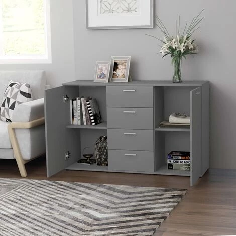 HAPPYSHOPPING Buffet Gris 120x35,5x75 Cm Agglomere 3 HAPPYSHOPPING Buffet Gris 120x35,5x75 Cm Agglomere – Image 3